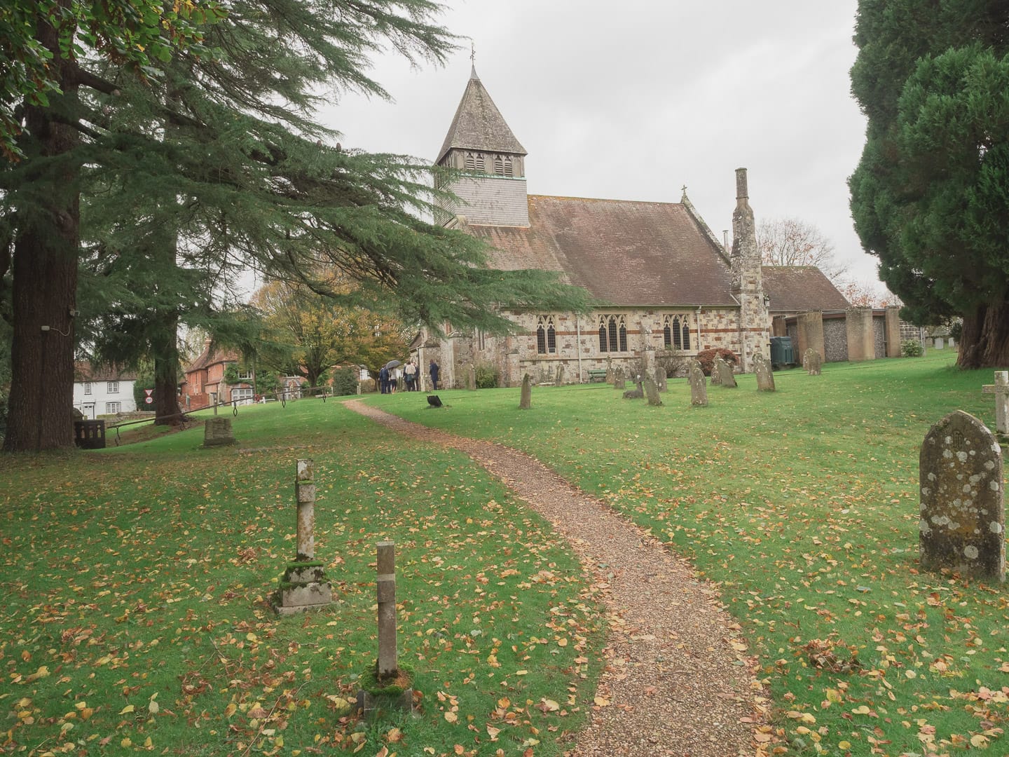 English country church and the path through its churchyard