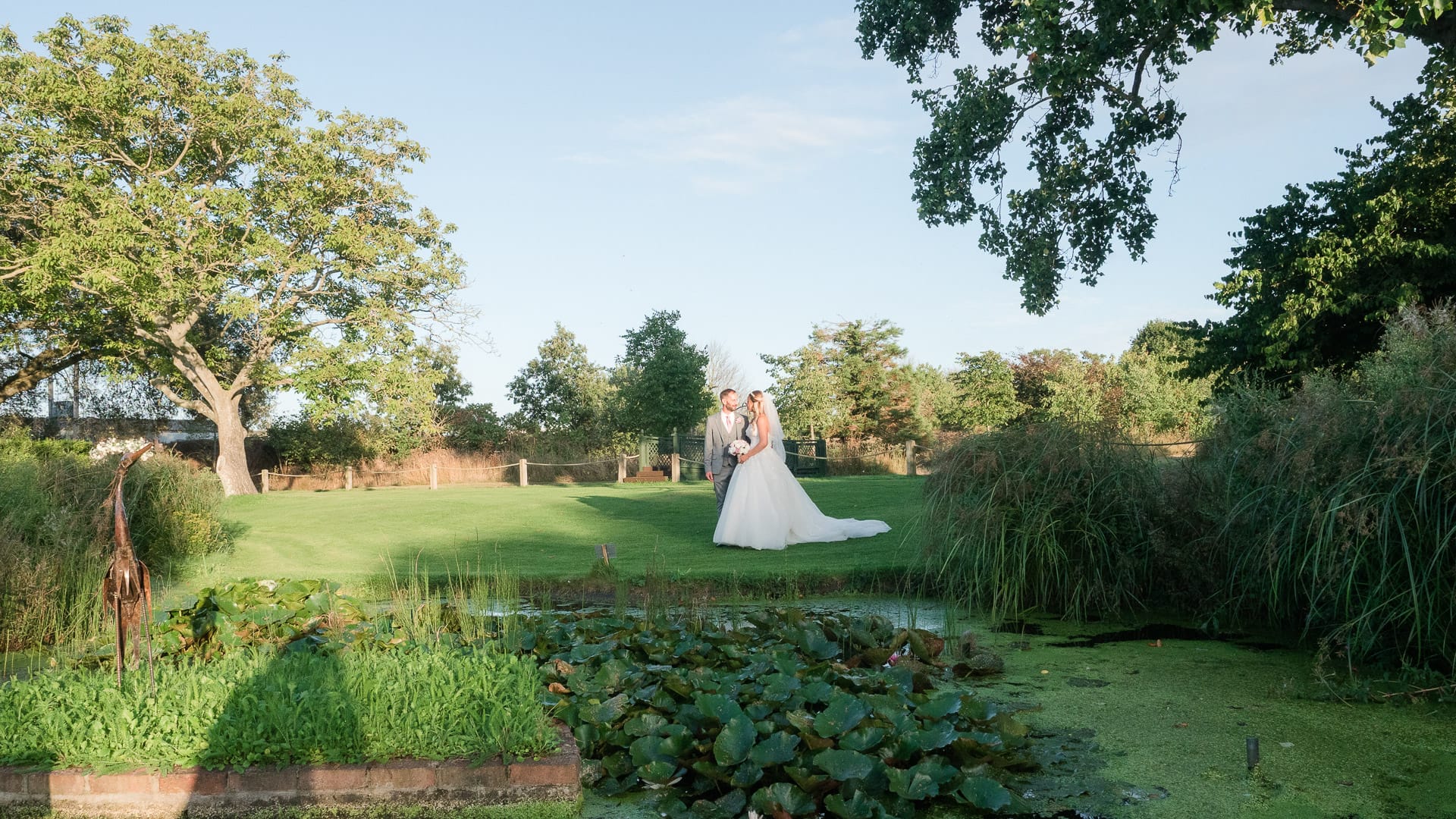 Bride and grom in a garden